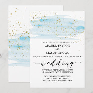 Hochzeitsfeier mit blauem und goldenem Sparkle Einladung
