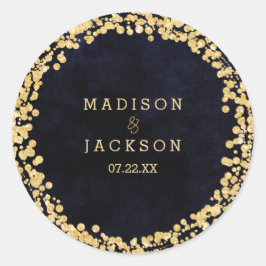 Hochzeitsfeier mit blauem Wasser und Gold-Monogram Runder Aufkleber