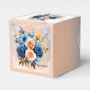 Hochzeitsfeier mit blauen und pfirsichfarbenen Blu Geschenkschachtel