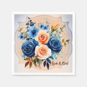 Hochzeitsfeier mit blauen und pfirsichfarbenen Blu Serviette