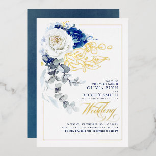 Hochzeitsfeier mit Blauen und Weißen Blumen Boho E Folieneinladung