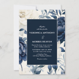 Hochzeitsfeier mit blauen und weißen Blumen Einladung