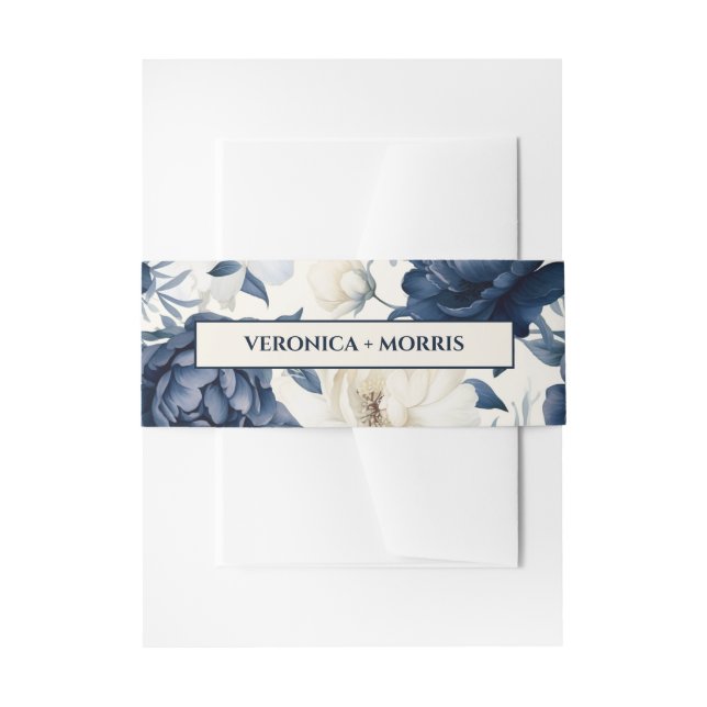 Hochzeitsfeier mit blauen und weißen Blumen Einladungsbanderole (Vorderseite Beispiel)