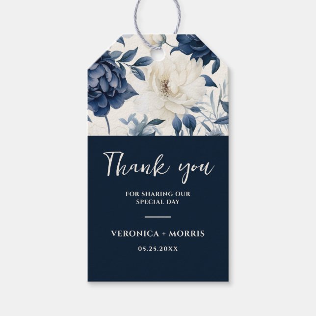 Hochzeitsfeier mit blauen und weißen Blumen Geschenkanhänger (Vorderseite)