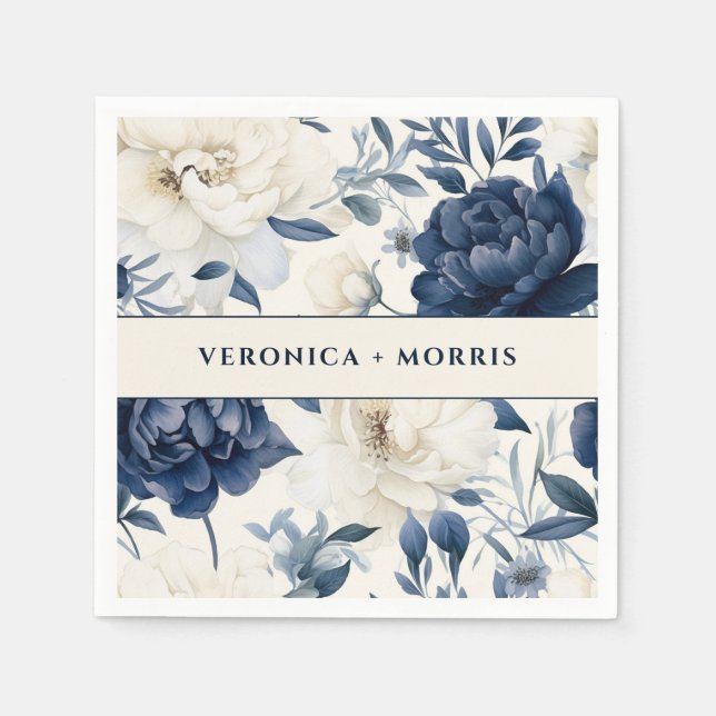 Hochzeitsfeier mit blauen und weißen Blumen Serviette (Vorderseite)