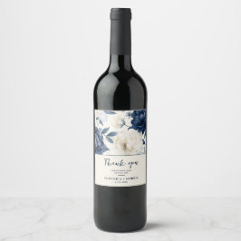 Hochzeitsfeier mit blauen und weißen Blumen Weinetikett