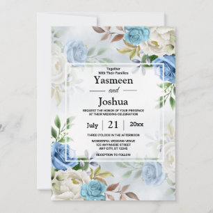 Hochzeitsfeier mit Blauen und weißen Rosen Einladung