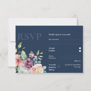 Hochzeitsfeier mit blauer Elegance RSVP Karte