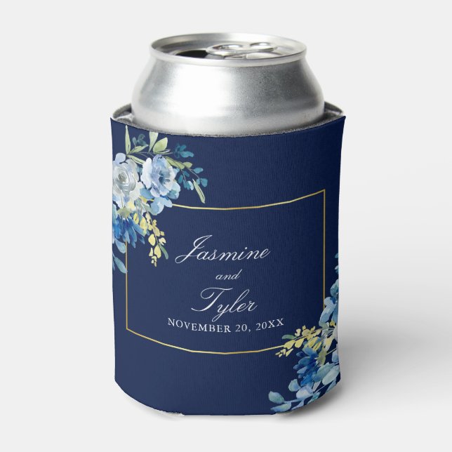 Hochzeitsfeier mit Blauer Gold-Blütenblüte Dosenkühler (Kanne Vorderseite)