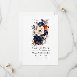 Hochzeitsfeier mit Blauer Navy, Burnt Orange & Cha Save The Date