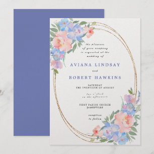 Hochzeitsfeier mit bläulich rosa Blumenwasser Einladung