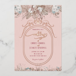 Hochzeitsfeier mit blühender Rose Folieneinladung
