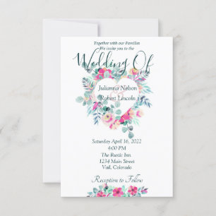 Hochzeitsfeier mit Blumen in Rosa Einladung