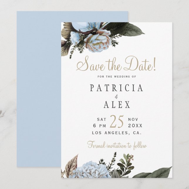 Hochzeitsfeier mit Blumen Save the Date (Vorne/Hinten)