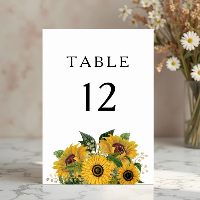 Hochzeitsfeier mit Blumen Tischnummer (Elegant Floral Sunflower Wedding Table Number)