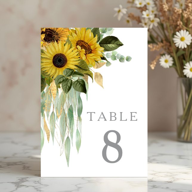 Hochzeitsfeier mit Blumen Tischnummer (Elegant Floral Sunflower Wedding Table Number)
