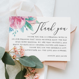 Hochzeitsfeier mit Blumen und Blumen Dankeskarte