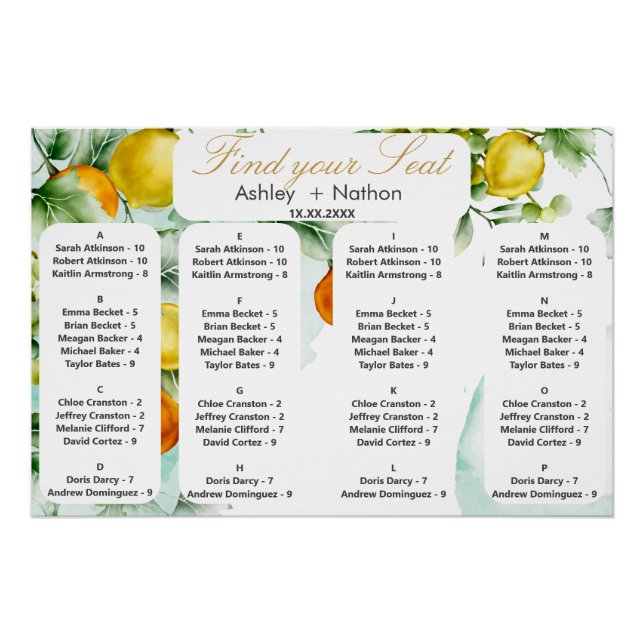 Hochzeitsfeier mit Blumen und Früchten Poster (Vorderseite)