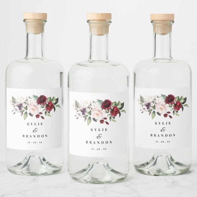 Hochzeitsfeier mit Blütenblütenblüte Alkoholflaschenetikett (Flaschen)