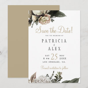 Hochzeitsfeier mit cremeweißem Blumen Save the Dat Date