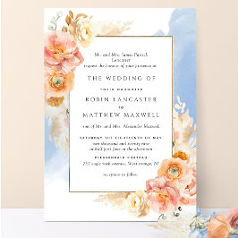 Hochzeitsfeier mit dem farbenfrohen blauen Pfirsic Einladung