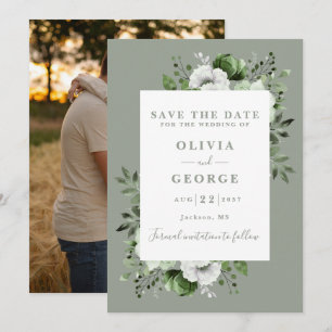 Hochzeitsfeier mit dem Foto "Sage Green Modern Wat Save The Date