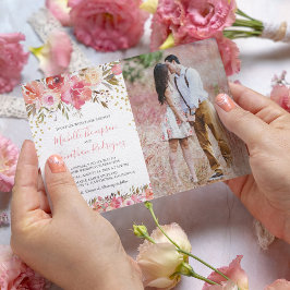 Hochzeitsfeier mit dem Foto "Watercolor Pink" Einladung