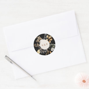 Hochzeitsfeier mit dem Schwarzen Gold Floral Runder Aufkleber