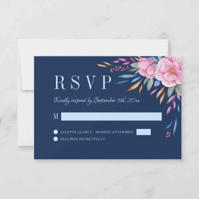 Hochzeitsfeier mit dunkelrosa Blumenfarbe RSVP Karte (Vorderseite)