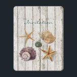 Hochzeitsfeier mit eleganten Dock-Holzosen Einladung<br><div class="desc">Eleganter Treibholzstrand Seashells Hochzeitseinladungen.</div>