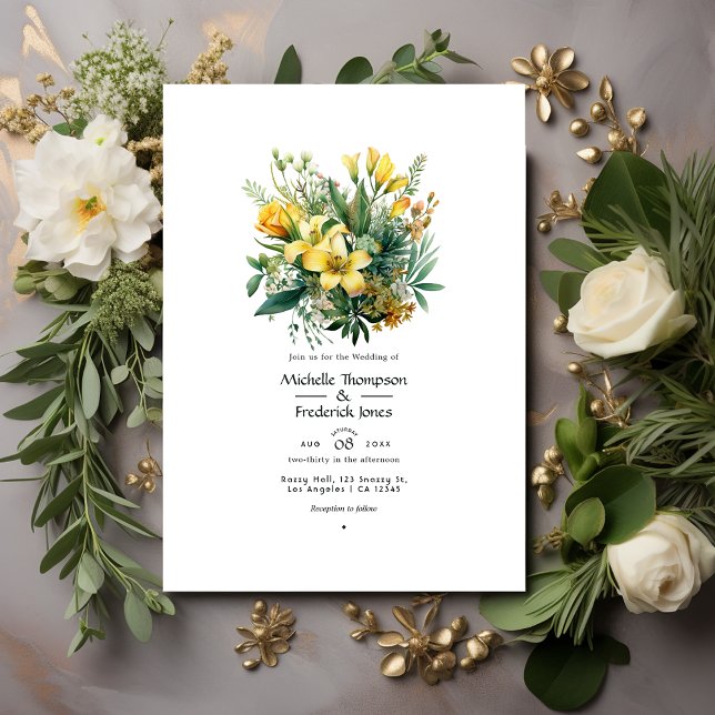 Hochzeitsfeier mit Evergreen und Gold Floral Sprin Einladung (Von Creator hochgeladen)