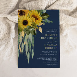 Hochzeitsfeier mit Gold der blauen Blütenblume Folieneinladung