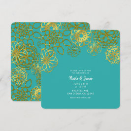 Hochzeitsfeier mit Gold Floral Mandalases Einladung