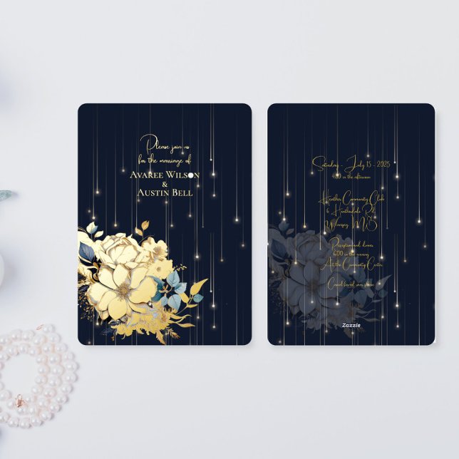 Hochzeitsfeier mit Gold Foil Floral und Lights Nav Folieneinladung (Von Creator hochgeladen)