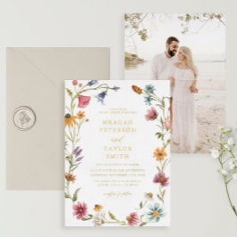 Hochzeitsfeier mit Gold Foil Wildblume Garden Folieneinladung