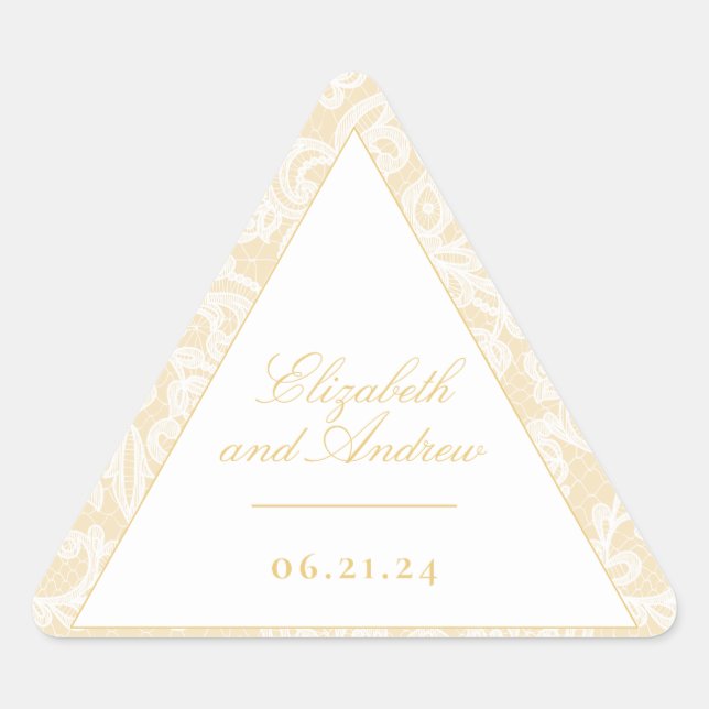 Hochzeitsfeier mit Gold Lace Dreieckiger Aufkleber (Vorderseite)