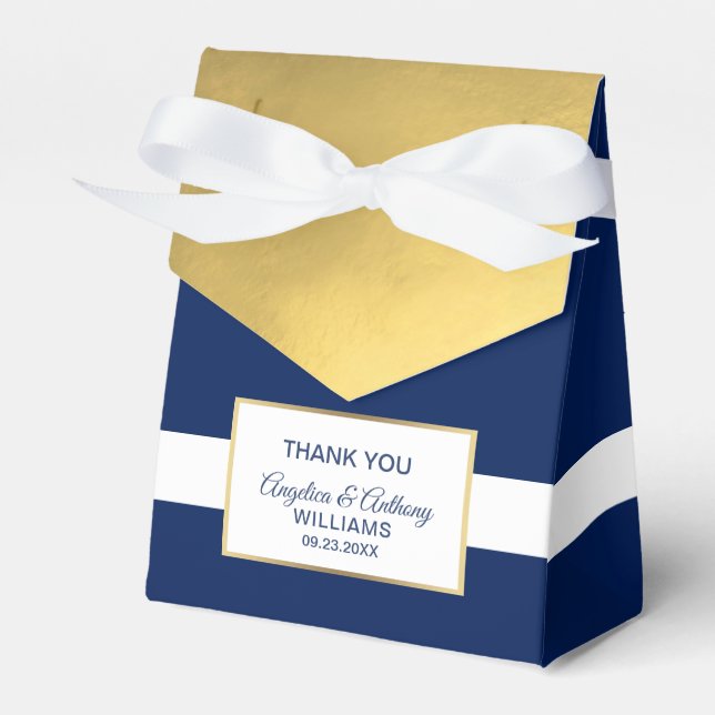 Hochzeitsfeier mit Goldfoil Navy Blue Gastgeschenk Geschenkschachtel (Vorderseite)