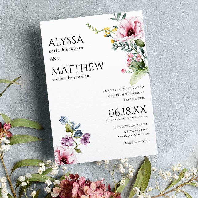 Hochzeitsfeier mit grüner Blüte Einladung (Watercolor pink burgundy green floral wedding )