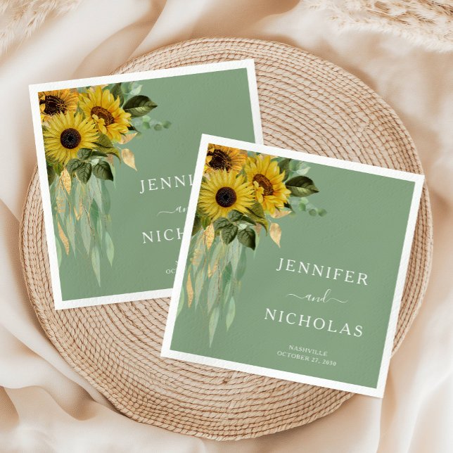 Hochzeitsfeier mit grüner Blüte Serviette (Elegant Green Floral Sunflower Wedding Napkins)