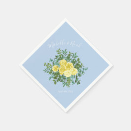 Hochzeitsfeier mit hellgelben und blauen Rose Serviette