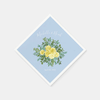 Hochzeitsfeier mit hellgelben und blauen Rose Serviette