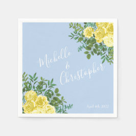 Hochzeitsfeier mit hellgelben und blauen Rose Serviette