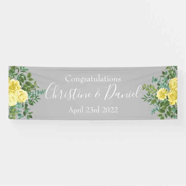 Hochzeitsfeier mit hellgelben und grauen Rose Banner (Horizontal)