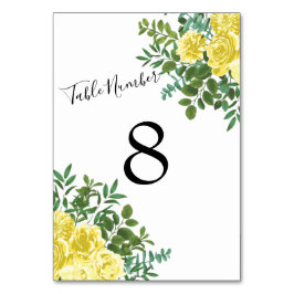 Hochzeitsfeier mit hellgelber Pastelle und Rose Tischnummer