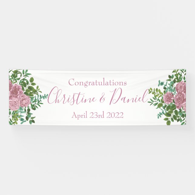 Hochzeitsfeier mit hellrosa Rose Banner (Horizontal)