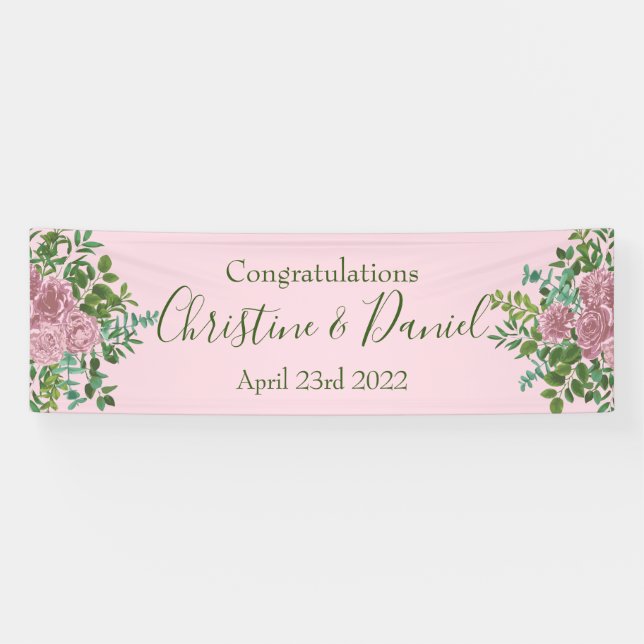 Hochzeitsfeier mit hellrosa Rose Banner (Horizontal)