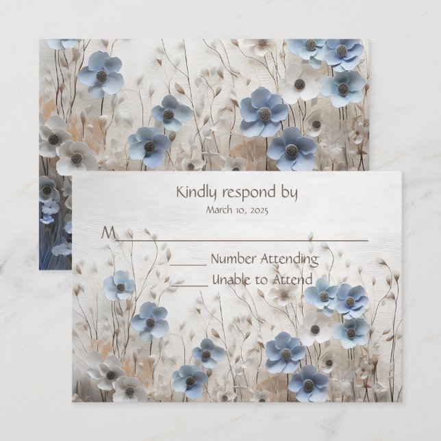 Hochzeitsfeier mit hübschem Blau und Weißem 3D-Blu RSVP Karte (Vorne/Hinten)