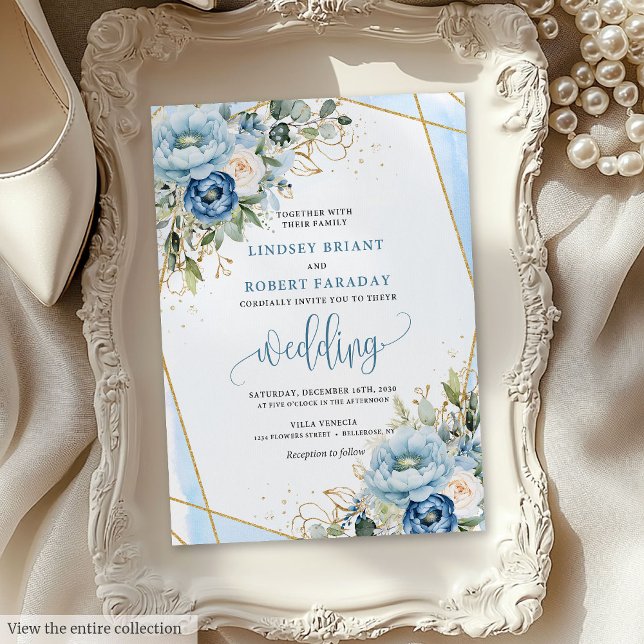 Hochzeitsfeier mit klassischen böhmischen Blume Einladung (Classic dusty blue white flowers wedding invitation

)