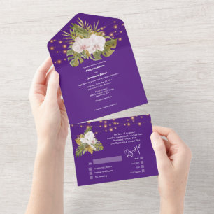 Hochzeitsfeier mit lila Orchidee Wildblume All In One Einladung