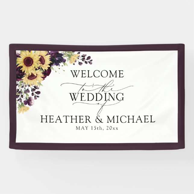 Hochzeitsfeier mit Lila Sonnenblume Banner (Horizontal)